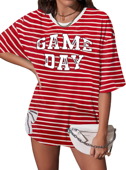 Football Shirts for Women Oversize Game Day T-Shirts Bow Side Split T-Shirt | Football Season Graphic Tee Tops Oversize Football Graphic Short Sleeve Tee Top