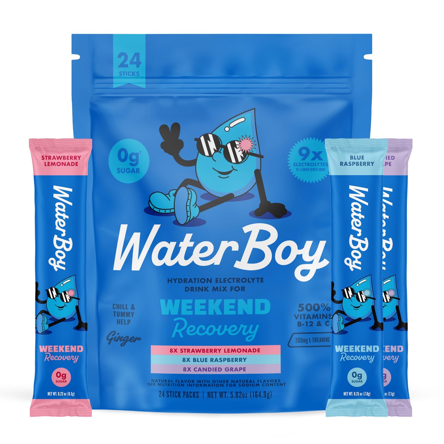 Waterboy - Weekend Recovery, Variety Pack, Sugar Free Electrolytes Powder Drink Mix - 24ct Hydration Packets