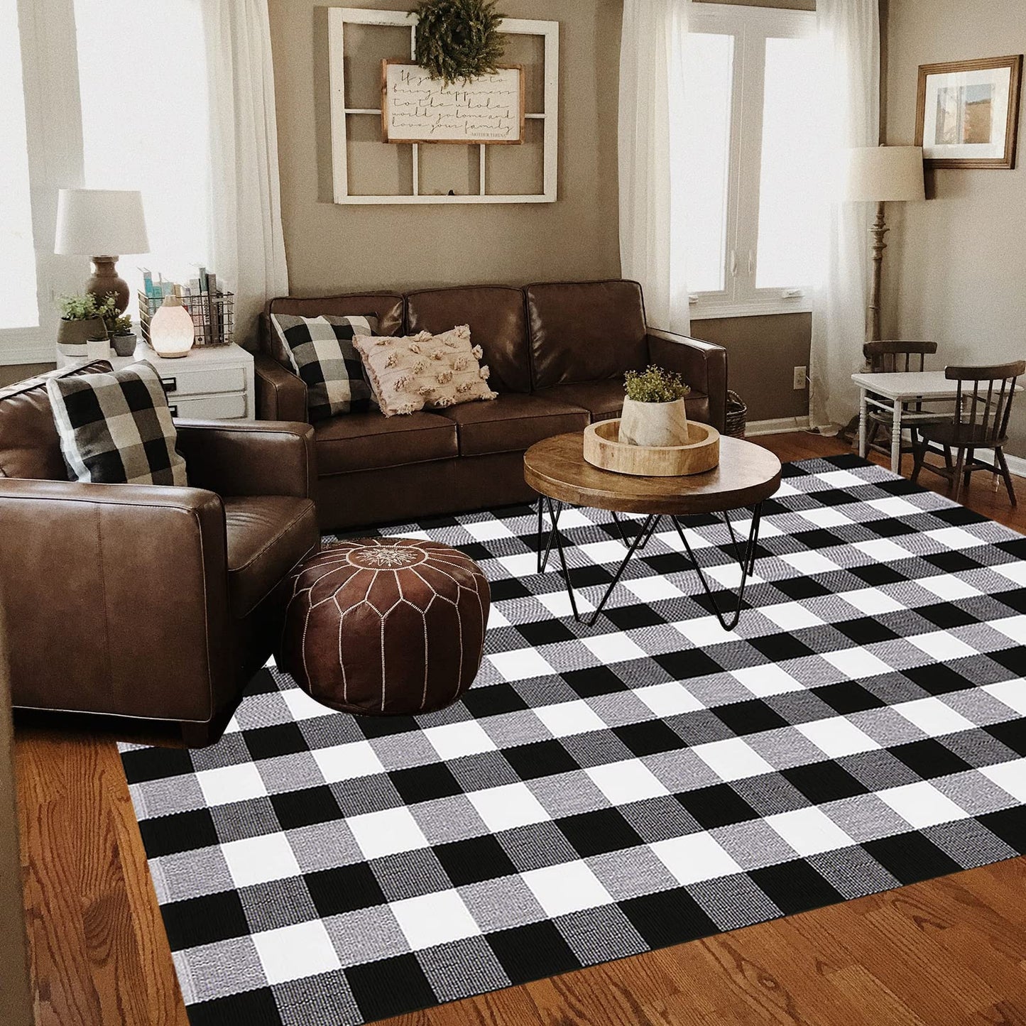 Christmas Door Mat Outdoor 35.4''x59'' Buffalo Plaid Christmas Decor Rug Cotton Hand-Woven Layered Door Mats Washable Carpet for Front Porch, Kitchen, Farmhouse, Entryway