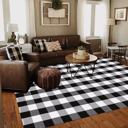 Christmas Door Mat Outdoor 35.4''x59'' Buffalo Plaid Christmas Decor Rug Cotton Hand-Woven Layered Door Mats Washable Carpet for Front Porch, Kitchen, Farmhouse, Entryway