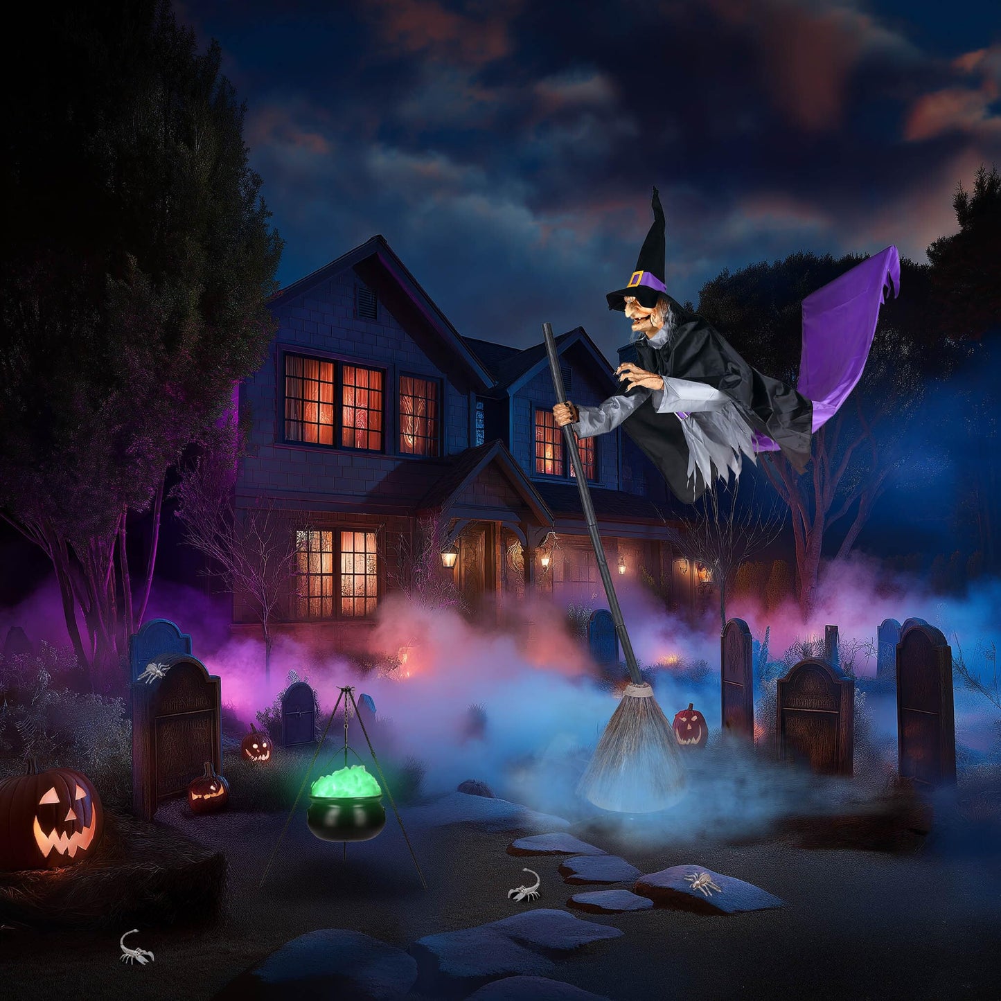 AW 9Ft Animatronics Flying Witch Hovering Broom Animated AC 100V-240V Halloween Outdoor Decoration Motion Activated 2026