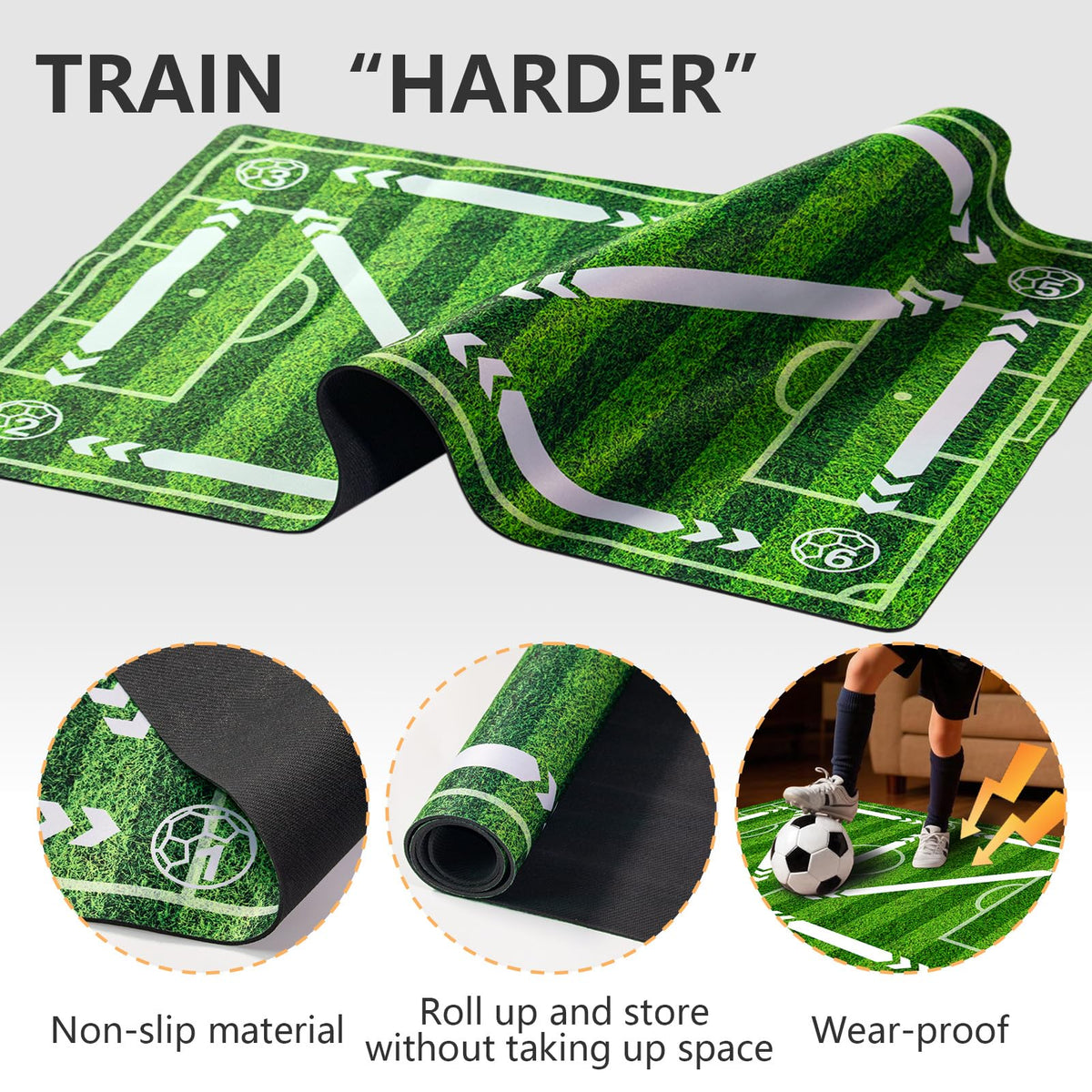 Soccer training mat,Soccer training equipment accessories for All Ages to Improve Speed Strength Agility and Coordination,Anti-Slip/Silent Mat