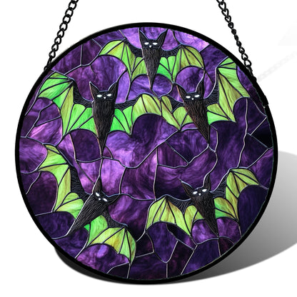 Stained Glass Window Hanging - Halloween Red White Scary Pumpkin Suncatcher for Doors Garden Home Spooky Rattan Sun Catchers Gothic Decor Horror Gifts for Women Men Friend Boy Girl 15 in