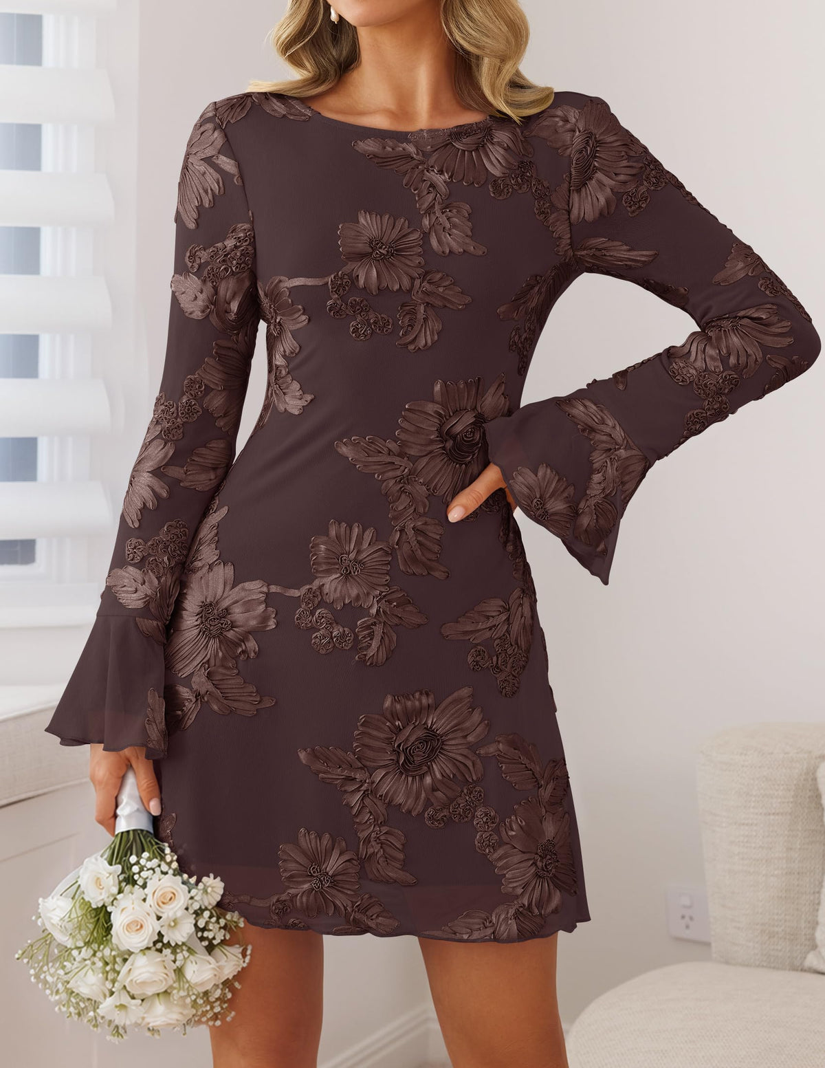 ZESICA Women's 2026 Fall Floral Wedding Guest Cocktail Mini Dress