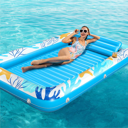 Inflatable Tanning Pool Lounger Float - Jasonwell 4 in 1 Sun Tan Tub Sunbathing Pool Lounge Raft Floatie Toys Water Filled Tanning Bed Mat Pad for Adult Blow Up Kiddie Pool Kids Ball Pit Pool (L)