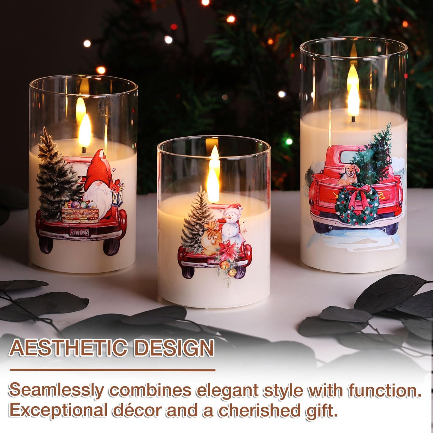 Eywamage Smoke Grey Glass Flameless Pillar Candles with Remote, Flickering LED Battery Candles Table Decor Set of 3