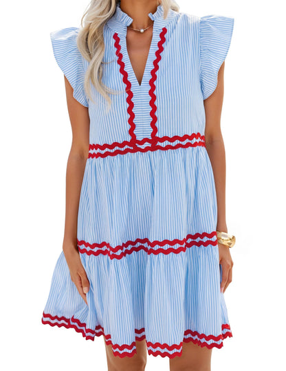 ZESICA Women's Casual Striped Mini Dress