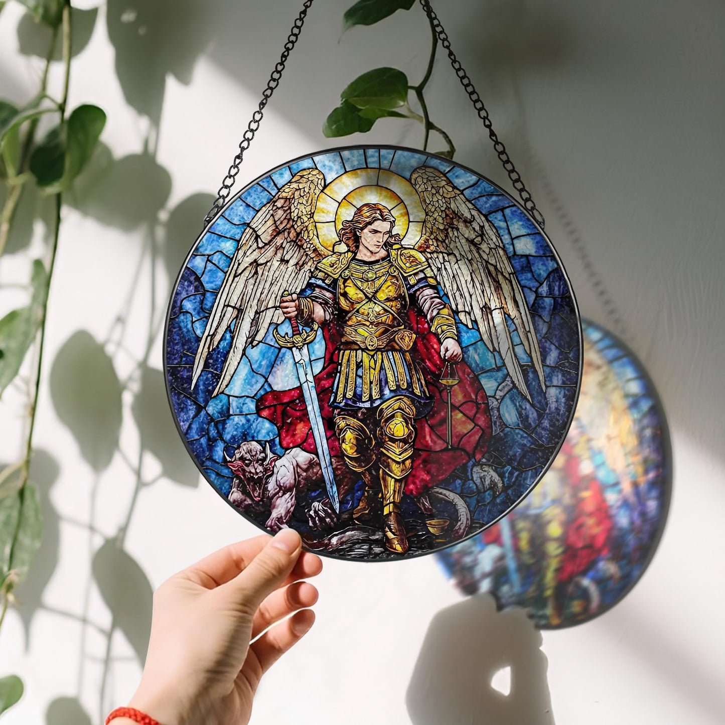 8-Inch Jesus with Cardinals Suncatcher Ornament, Stained Glass Window Hanging & Religious Christmas Ornament, Christian Window Decor — Memorial Gift, Christian Gifts for Her, Religious Gifts