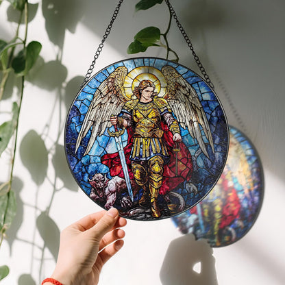8-Inch Jesus with Cardinals Suncatcher Ornament, Stained Glass Window Hanging & Religious Christmas Ornament, Christian Window Decor — Memorial Gift, Christian Gifts for Her, Religious Gifts