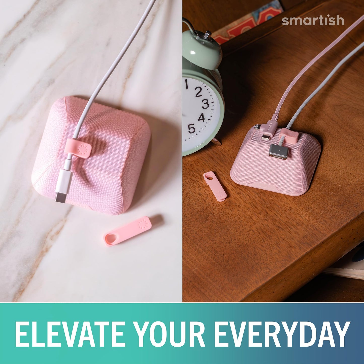 Smartish® Magnetic Cord Holder - Bigger Cable Wrangler Organizer with Magnet Clips for Charger Management on Desktop, Nightstand - Holds 6+ Cables - I'm Blushing