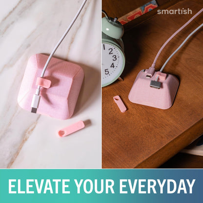 Smartish® Magnetic Cord Holder - Bigger Cable Wrangler Organizer with Magnet Clips for Charger Management on Desktop, Nightstand - Holds 6+ Cables - I'm Blushing