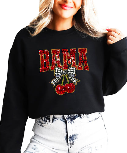 Olive Loves Apple Bama Red Ink-Printed Sequins Sweatshirt for Women & Teens Alabama Fall Sports Sweater