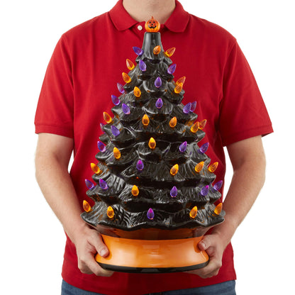 Casafield Hand Painted Ceramic Halloween Tree, 24-Inch Pre-Lit Decoration with 148 Multi-Color Lights, Jack-O-Lantern and Star Toppers