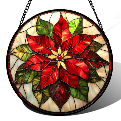 Stained Glass Window Hanging - Golden Christmas Tree Suncatcher for Doors Home Christmas Decoration Winter Sun Catcher Thanksgiving New Year Birthday Gifts for Women Men Mom Nana Girl 7.8 in