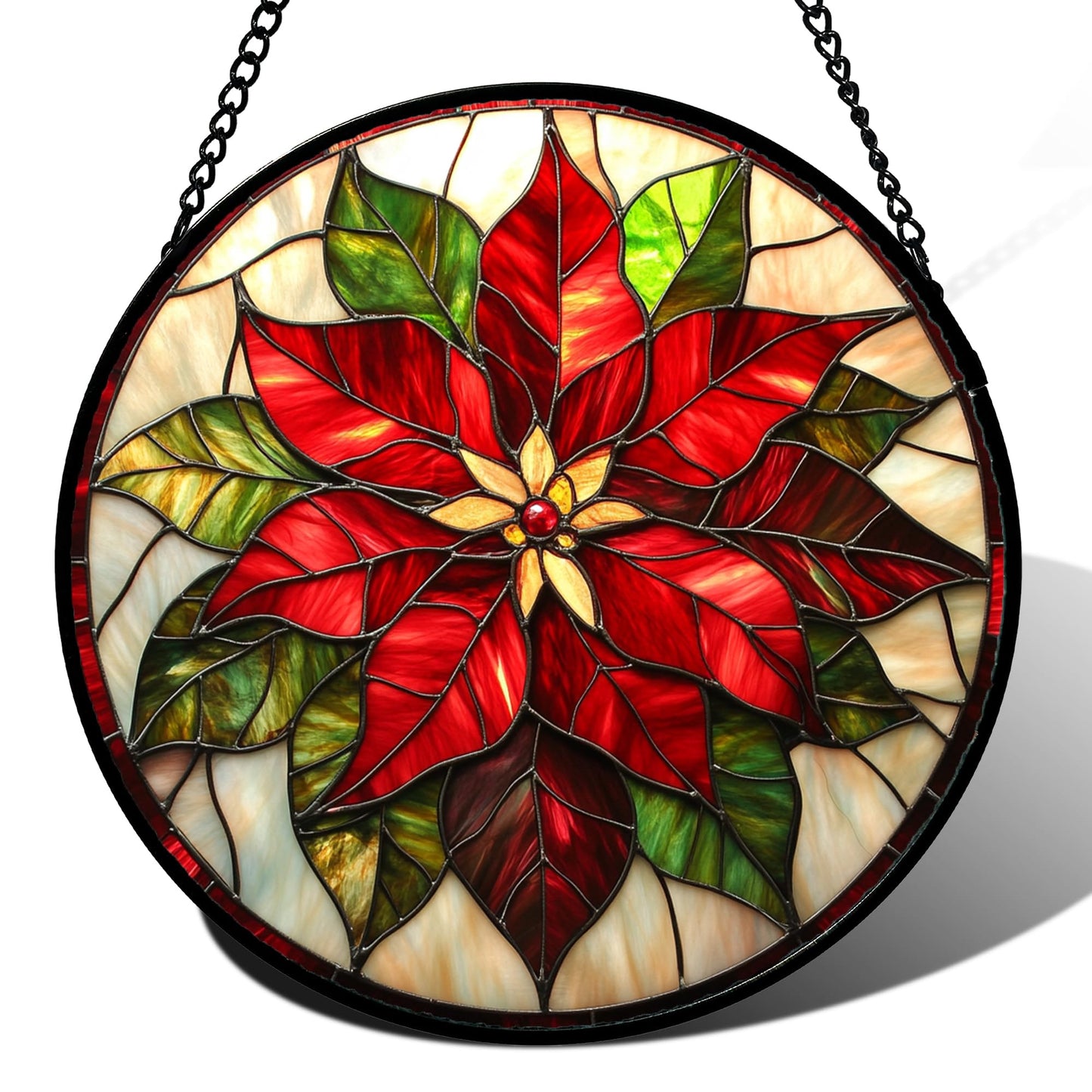 Stained Glass Window Hanging - Golden Christmas Tree Suncatcher for Doors Home Christmas Decoration Winter Sun Catcher Thanksgiving New Year Birthday Gifts for Women Men Mom Nana Girl 7.8 in
