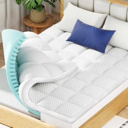 BEDELITE Dorm Room Essentials, Dual Layer 4 Inch Twin XL Memory Foam Mattress Topper for College Students Back to School, 2 Inch Pillow Top Mattress Pad and 2 Inch Cooling Gel Foam for Pressure Relief