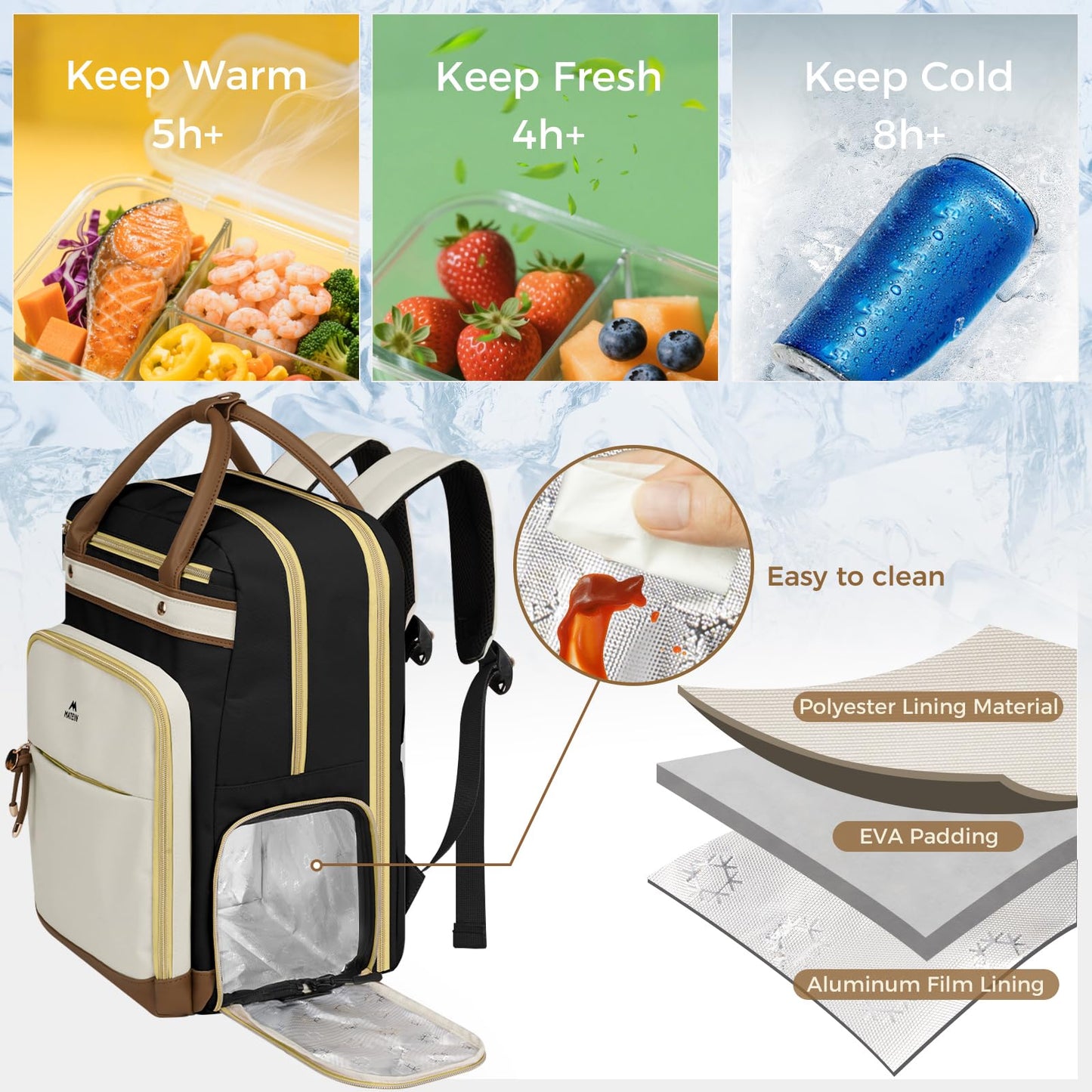 MATEIN Teacher Backpack with Lunch Compartment, 15.6 Inch Laptop Backpack | Detachable, with Organized Pocket, Commute Office College, Computer Backpacks for Men Women, Meal Prep Bag, Gift for Nurse