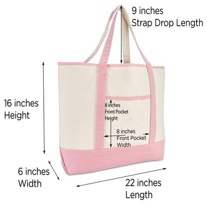 Dalix Women's Cotton Canvas Tote Bag Large Shoulder Bags Pink Monogram a - Z | Large