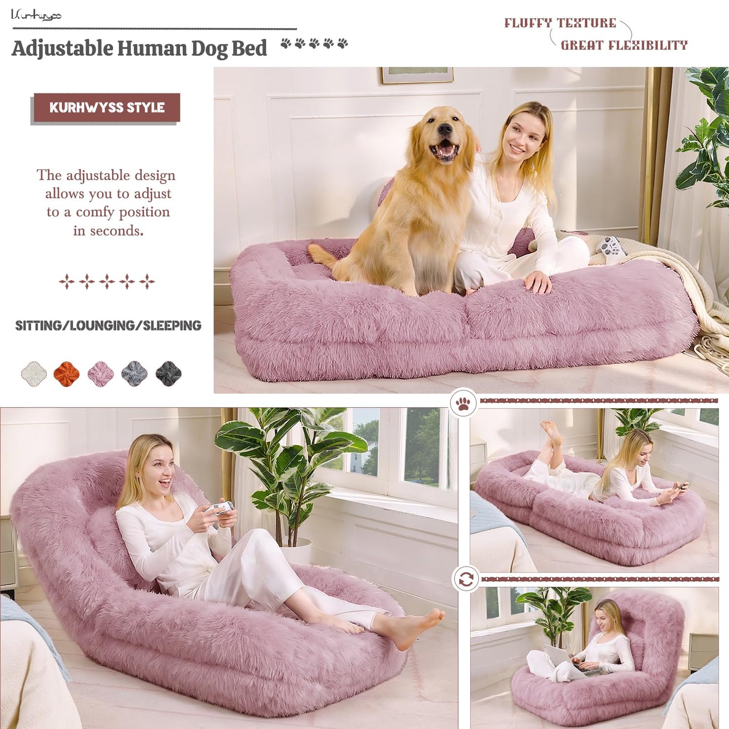 Upholstered Convertible Lounge Chair with 2 Soft Pillows