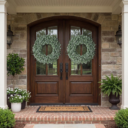 32" Large Artificial Eucalyptus Wreath for Front Door(White-Green) | Weather Resistant,Lifelike Eucalyptus Lavender with Babys Breath Flowers Wreath,for Home Farmhouse Wall Year-Round Use Decor