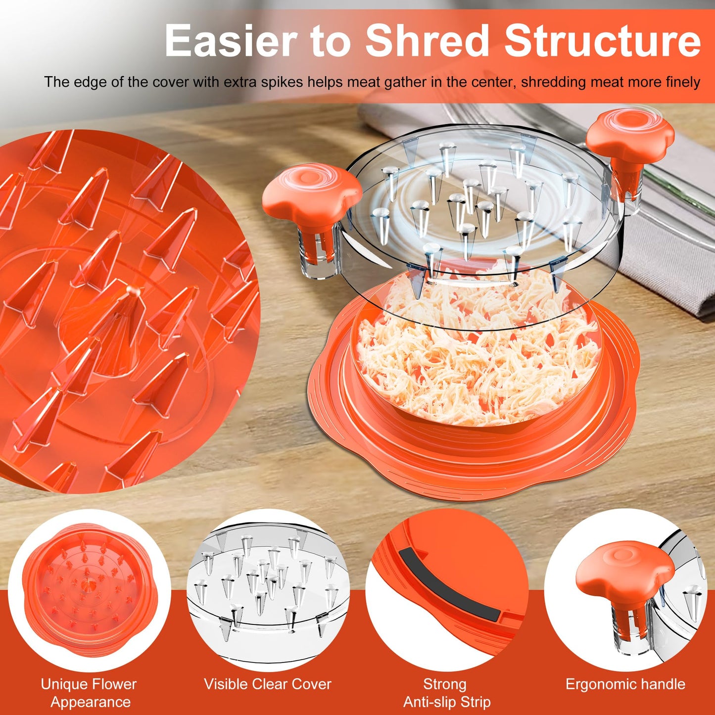 SURETIVIAN Chicken Shredder Tool Twist Large Chicken Breast Shredder with Brush&Fork, Visible Meat Shredder Machine, Anti-Slip Strip, Ergonomic Handle, BPA Free, Pork Beef Chicken(Hot Pink)