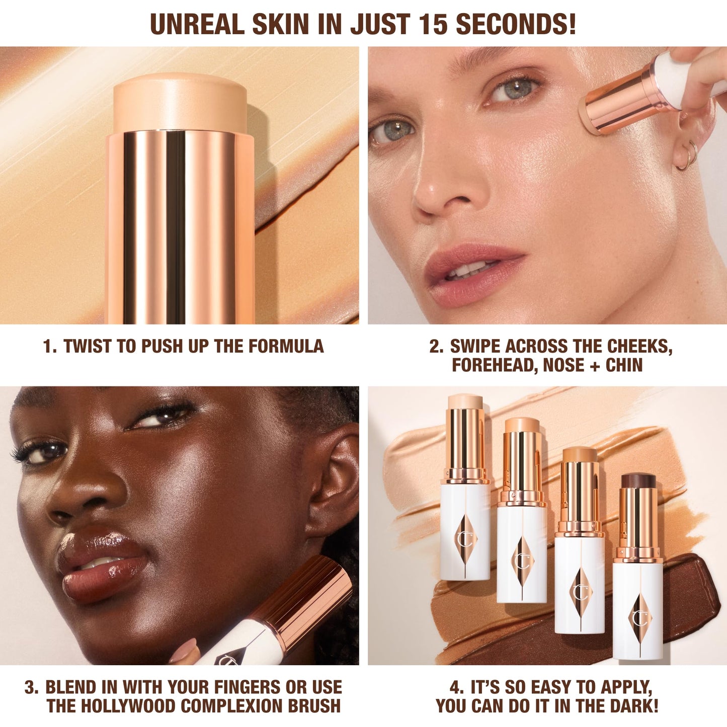 Charlotte Tilbury Unreal Skin Tint & Sheer Glow Hydrating Foundation Stick - Cream Foundation Makeup with Sheer-to-Light Coverage & a Buildable Formula - Blurring, Smoothing & Nourishing