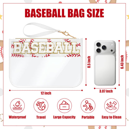 BuyCard Soccer Gift Makeup Bag with Chenille Letter Patch, Clear Cosmetic Pouch PVC Organizer Purse, Waterproof Travel Bag, Portable Toiletry Storage Bag for Her Friends