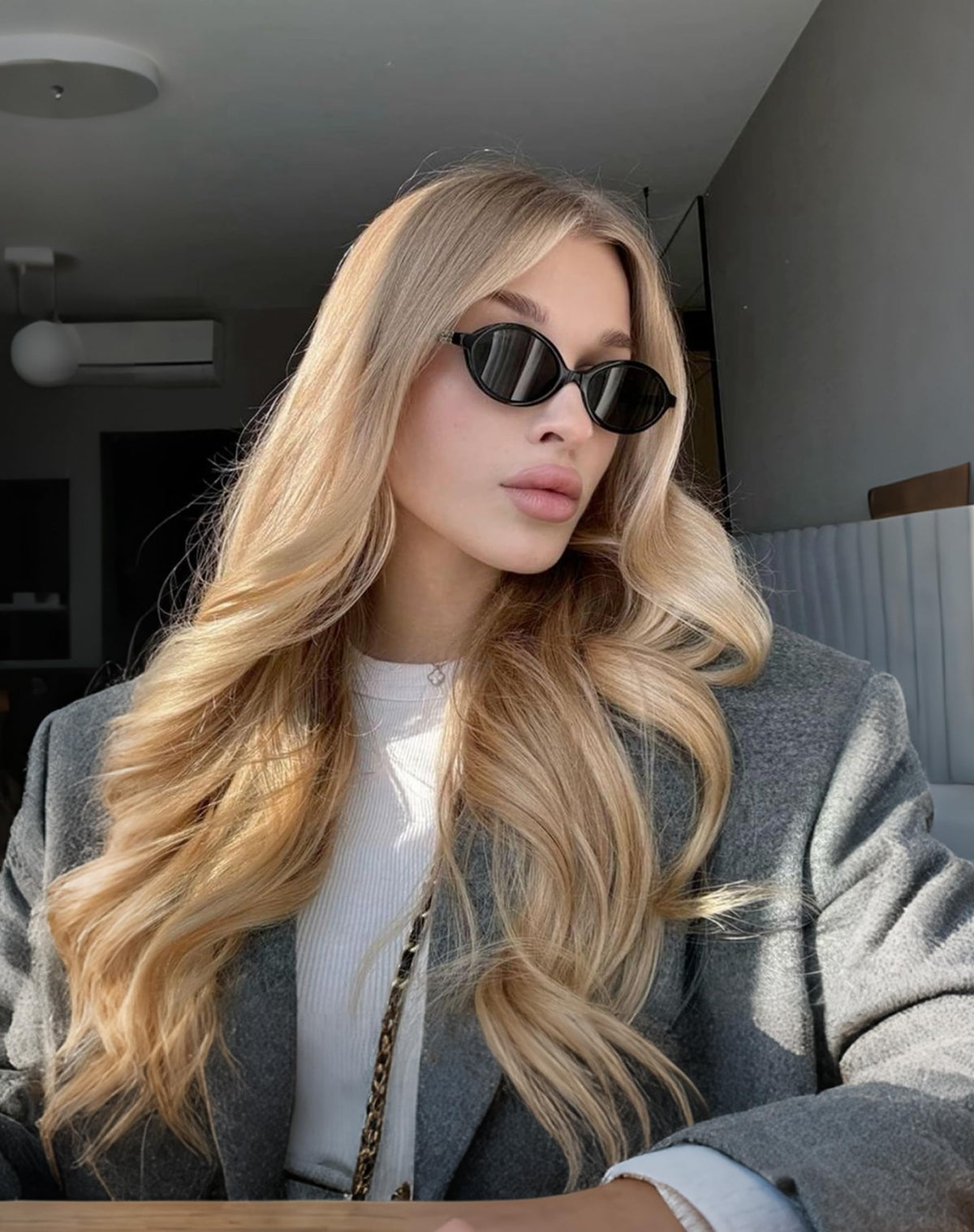 WOWSUN Retro Oval Sunglasses for Women,Slim 90s Vintage Fashion Shades