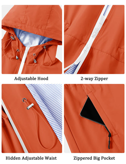 TCOT Rain Jacket Women Lined Raincoats Waterproof Hooded Long Trench Coat