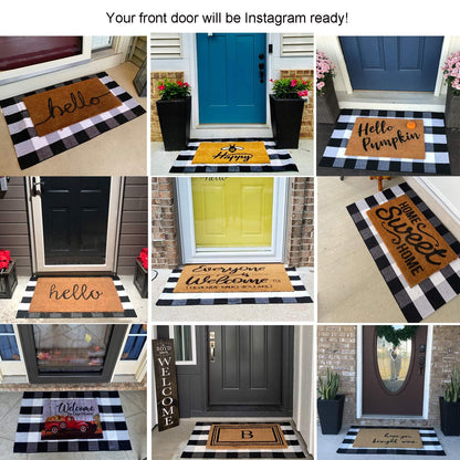 Christmas Door Mat Outdoor 35.4''x59'' Buffalo Plaid Christmas Decor Rug Cotton Hand-Woven Layered Door Mats Washable Carpet for Front Porch, Kitchen, Farmhouse, Entryway