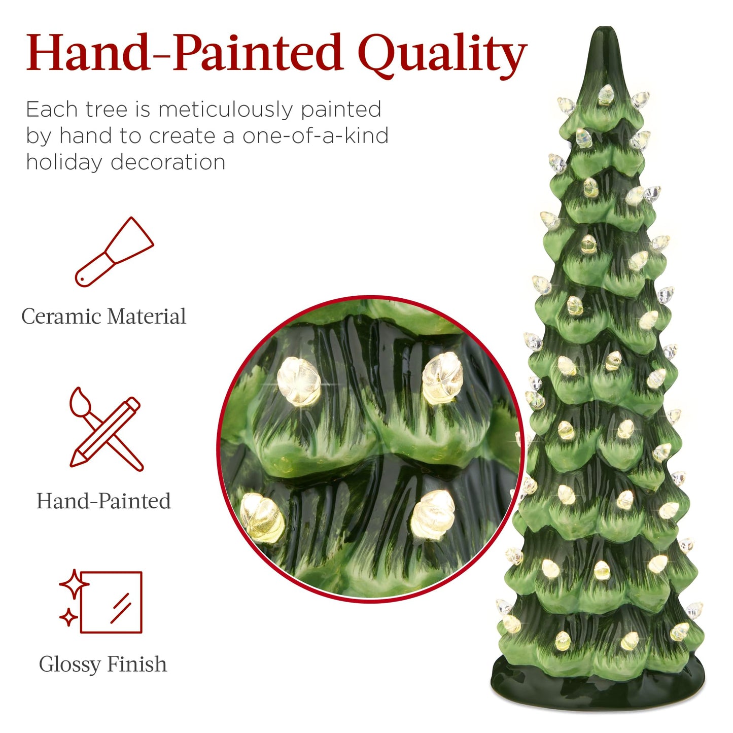 Best Choice Products Set of 3 Ceramic Christmas Trees, Pre-Lit Hand-Painted Tabletop Holiday Decoration w/Multicolor Bulbs, LED Lights – Green