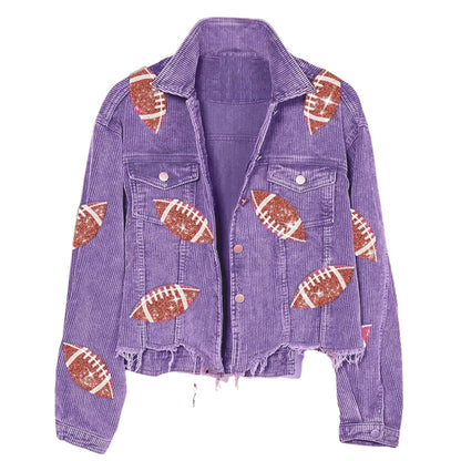 Xunger Women’s Football Corduroy Sequin Jacket