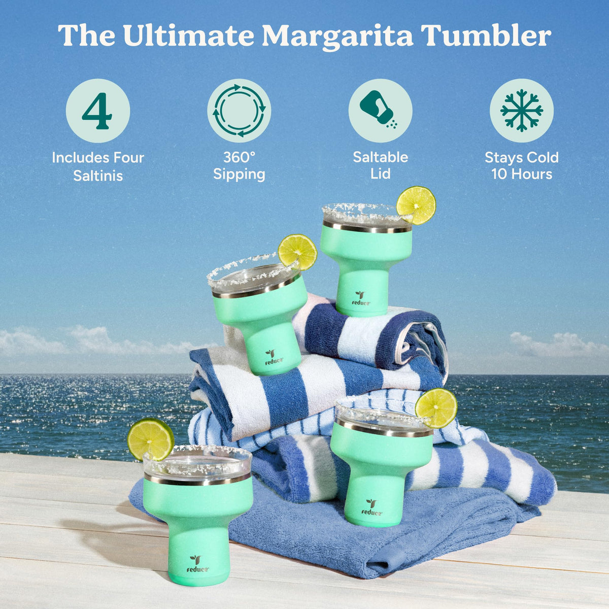 REDUCE Saltini 16oz Margarita Tumbler - Insulated Cocktail Glass - 4 Pack