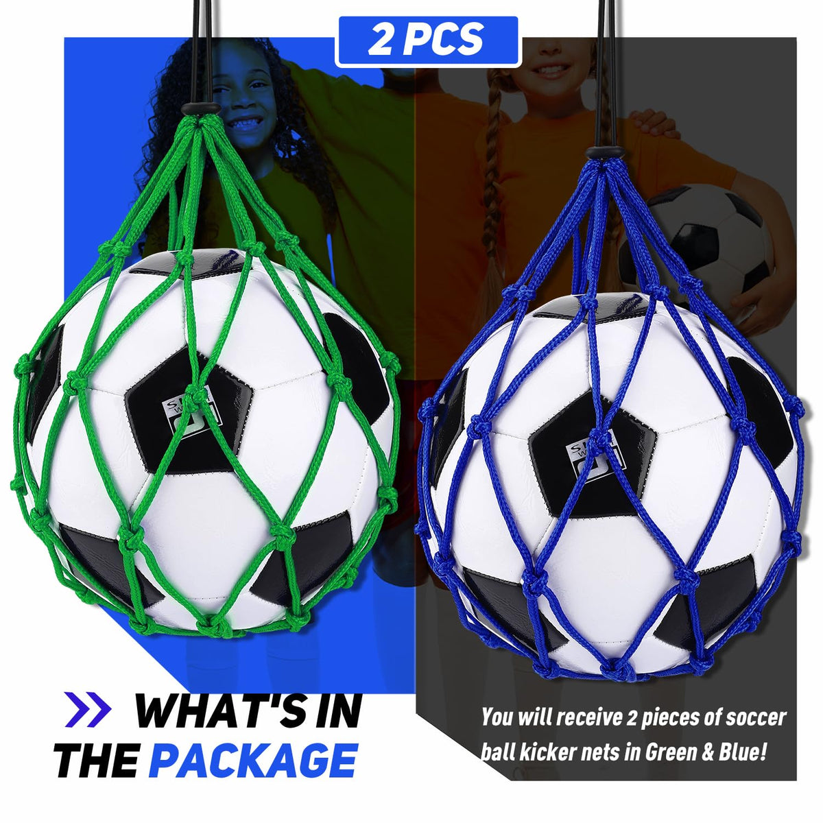 TOBWOLF Football Kick Trainer, Soccer Return Trainer Net Fits Ball Size 3, 4, 5, Hands-Free Soccer Kick Throw Training Aid