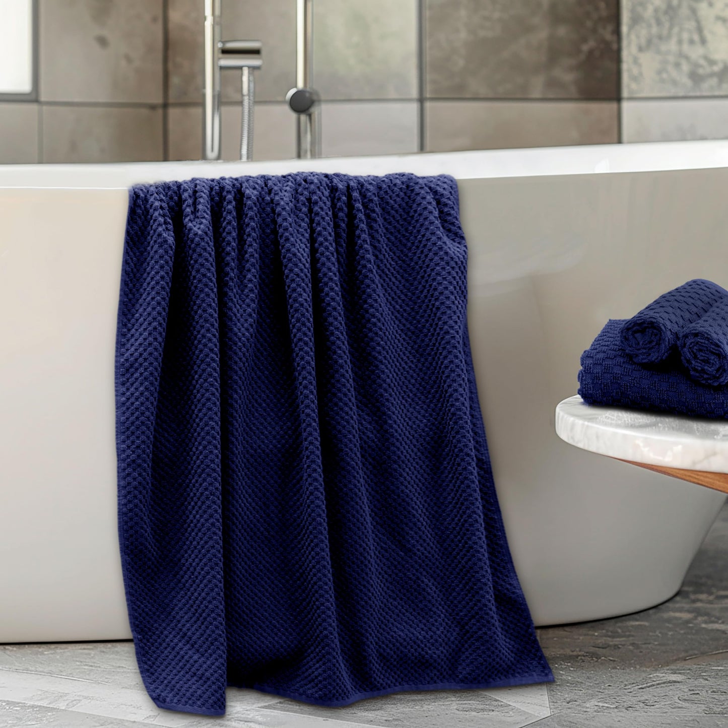 COTTON CRAFT- Euro Spa Set of 4 Luxury Waffle Weave Bath Towels, Oversized Pure Ringspun Cotton, 30 inch x 56 inch, White