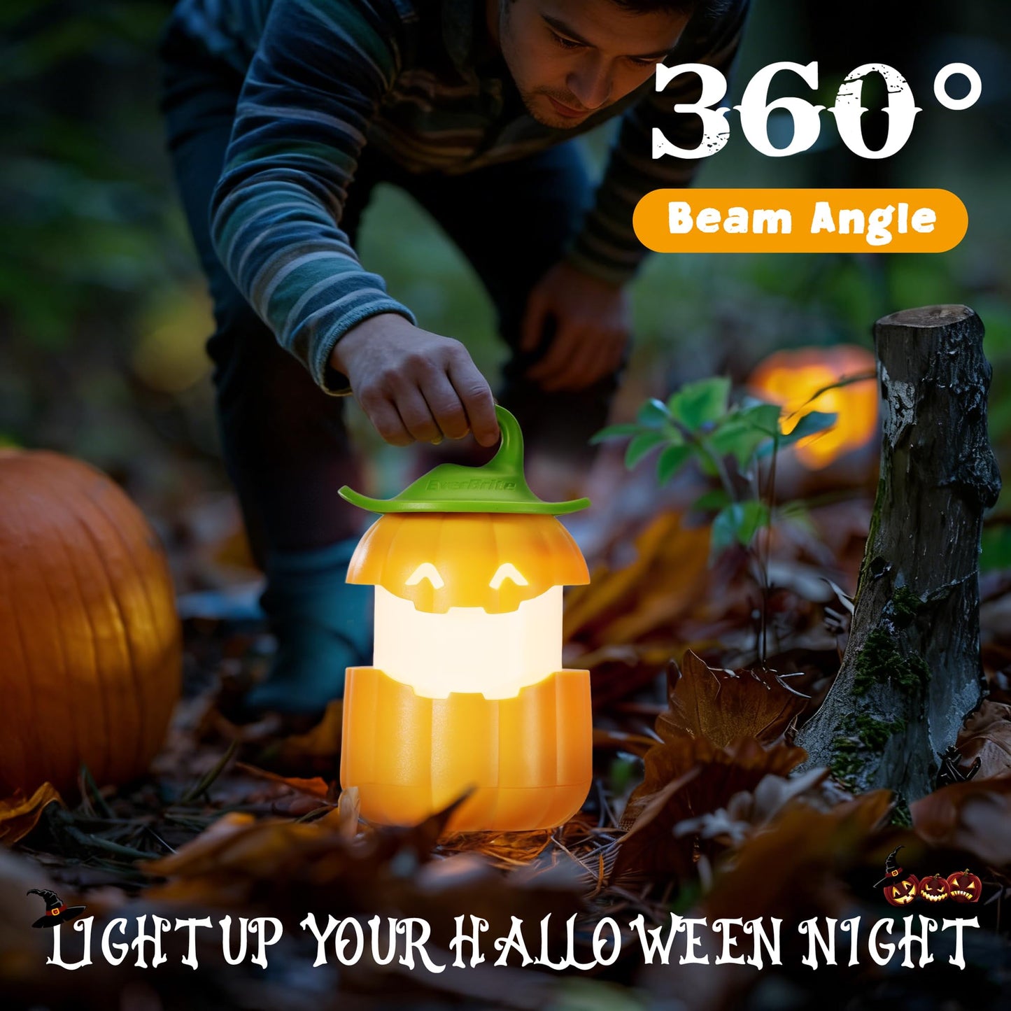 EverBrite 6-Pack Halloween Pumpkin Lantern, Collapsible Jack O Lantern Pumpkins with Lanyard, Halloween Party Favors, Light up Pumpkin Outdoor for Halloween Party Decoration, Battery Included