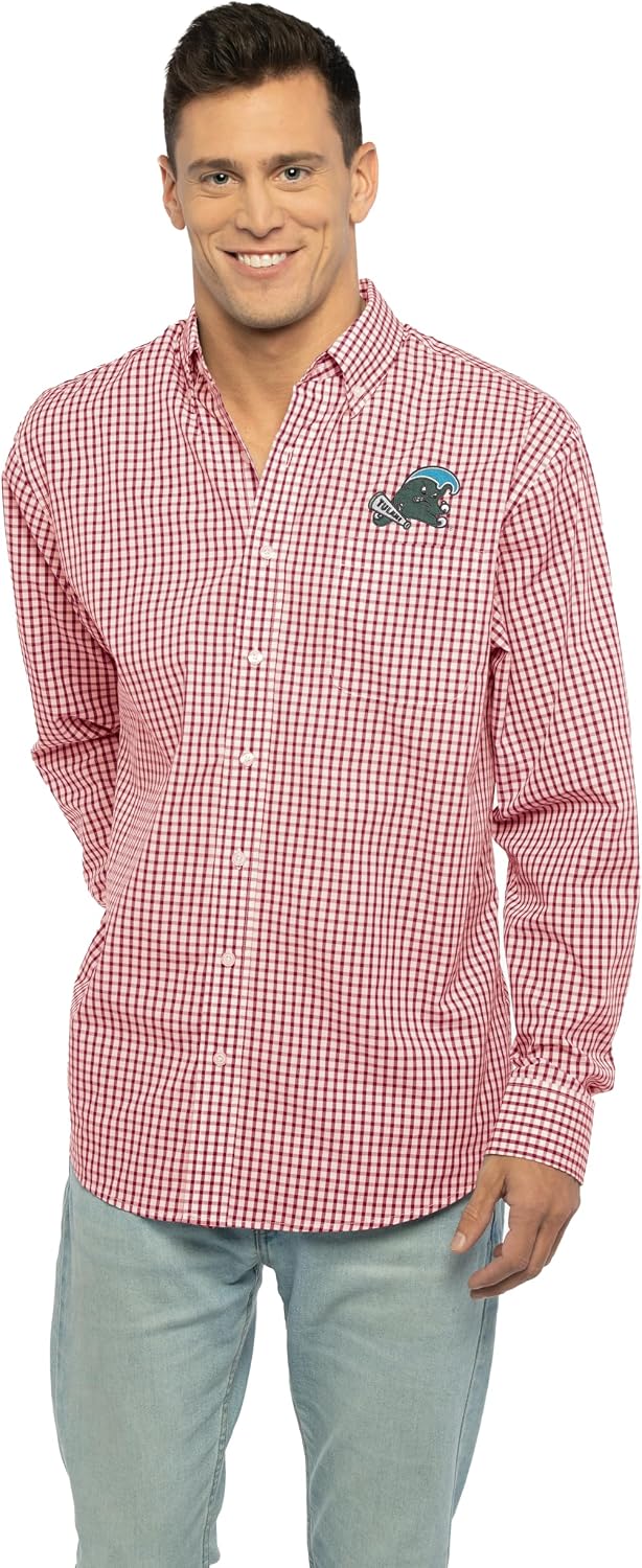 Vantage Men's Collegiate Easy-Care Long Sleeve Gingham Check Button Down Shirt
