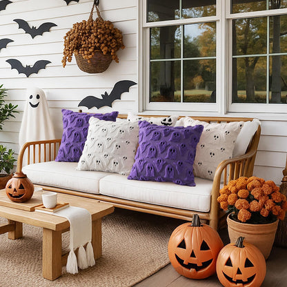MIULEE Cute Ghost Halloween Pillow Covers 20x20 Inch Set of 2 White | Soft Plush Faux Fur Throw Pillows Spooky Fall Decorative Cushion Covers for Couch Sofa Bed Porch Living Room