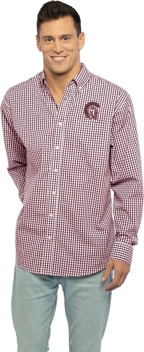 Vantage Men's Collegiate Easy-Care Long Sleeve Gingham Check Button Down Shirt