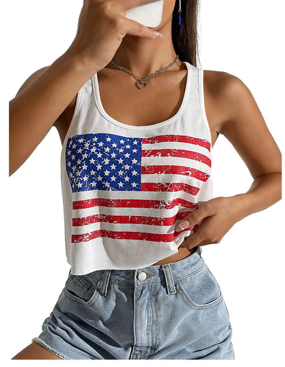 4th of July Crop Tops for Women Funny American Flag Shirts Tank Tops Outfits