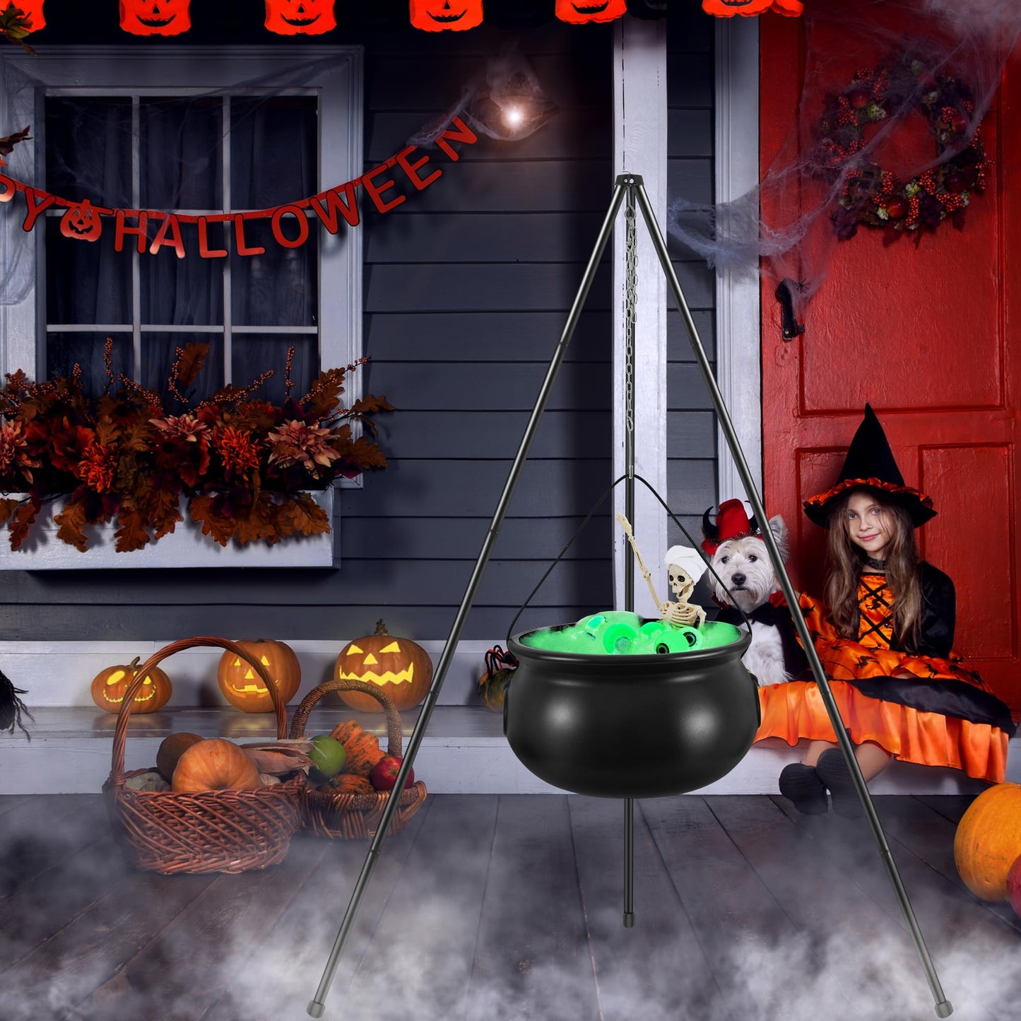 AYGXU Halloween Decorations Indoor,Black Witches Cauldron,Halloween Party Decorations,Plastic Cauldron Pot,Bubble Witch Cauldron DIY Set for Kitchen Table Decor