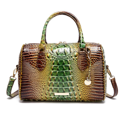 Makcr Joacbv Crocodile Handbag for Women Top Handle Leather Shoulder Purse | Glossy crocodile-embossed vegan leather with rolled handles, buckle details, a structured dome shape, and adjustable strap.