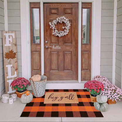 Christmas Door Mat Outdoor 35.4''x59'' Buffalo Plaid Christmas Decor Rug Cotton Hand-Woven Layered Door Mats Washable Carpet for Front Porch, Kitchen, Farmhouse, Entryway