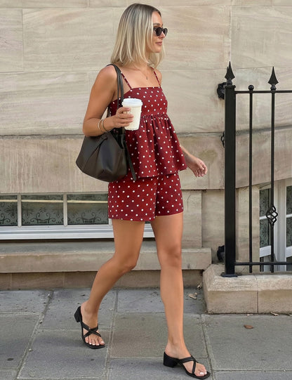 FOMELY Women's Polka Dot 2 Piece Short Set with Pockets