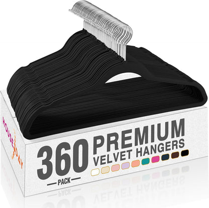 HOUSE DAY Black Velvet Hangers 60 Pack, Non Slip Clothes Felt Hanger Heavy Duty for Coat, Premium Slim Space Saving Suit Hangers for Closet Organizer, 360° Rotating Silver Hook