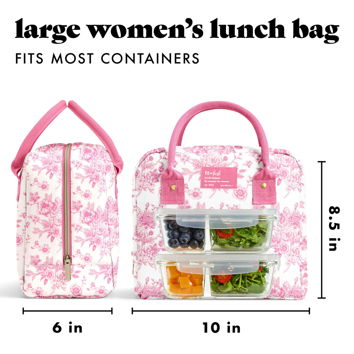 Fit & Fresh Bloomington Lunch Bag for Women - Insulated Large Lunch Box for Work with Containers, Leak-Resistant, Stain-Resistant, Zipper Closure, Cheetah