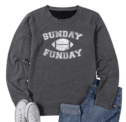 FLOYU Women Sunday Funday Sweatshirt Cute Football Graphic Pullover Game Day Weekend Tops Casual Football Season Shirt