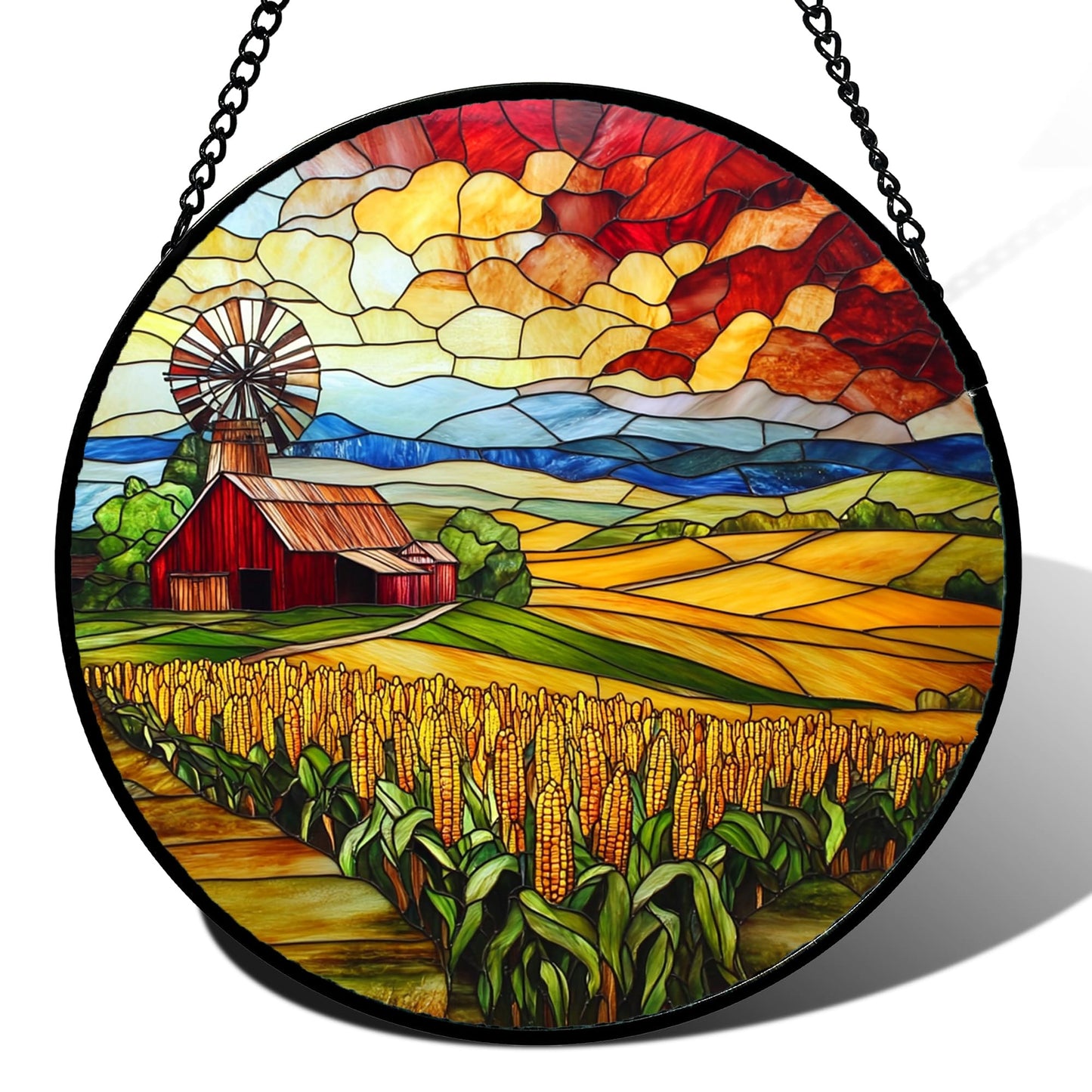 Stained Glass Window Hanging - Golden Christmas Tree Suncatcher for Doors Home Christmas Decoration Winter Sun Catcher Thanksgiving New Year Birthday Gifts for Women Men Mom Nana Girl 7.8 in