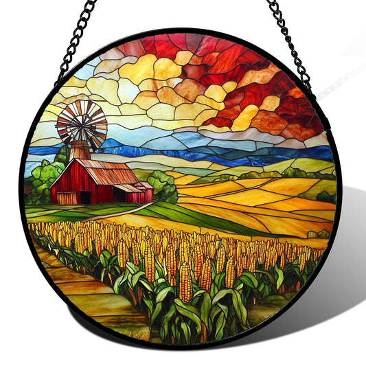 Stained Glass Window Hanging - Golden Christmas Tree Suncatcher for Doors Home Christmas Decoration Winter Sun Catcher Thanksgiving New Year Birthday Gifts for Women Men Mom Nana Girl 7.8 in