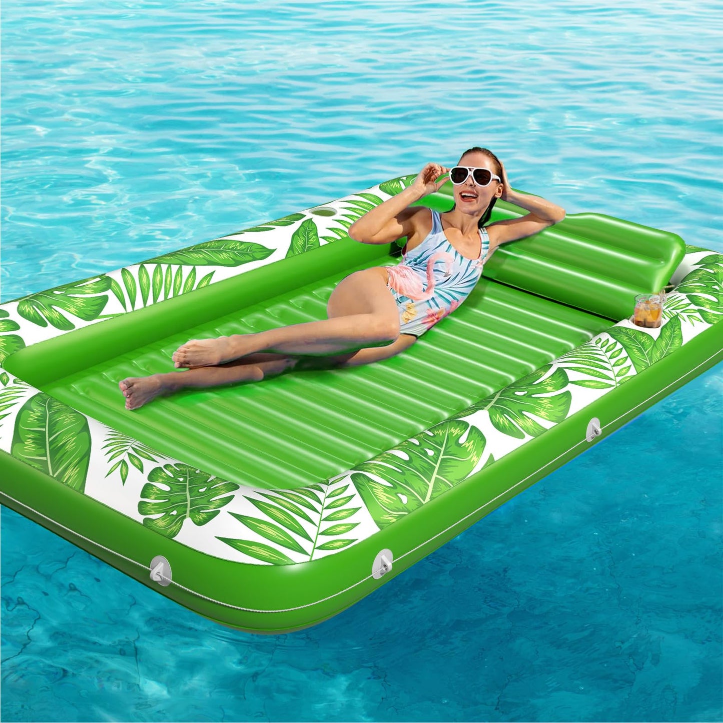 Inflatable Tanning Pool Lounger Float - Jasonwell 4 in 1 Sun Tan Tub Sunbathing Pool Lounge Raft Floatie Toys Water Filled Tanning Bed Mat Pad for Adult Blow Up Kiddie Pool Kids Ball Pit Pool (L)
